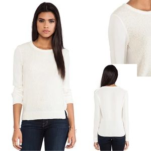 THEORY WOOL SILK ROLLEENA CURLIQUE IVORY SWEATER SZ L